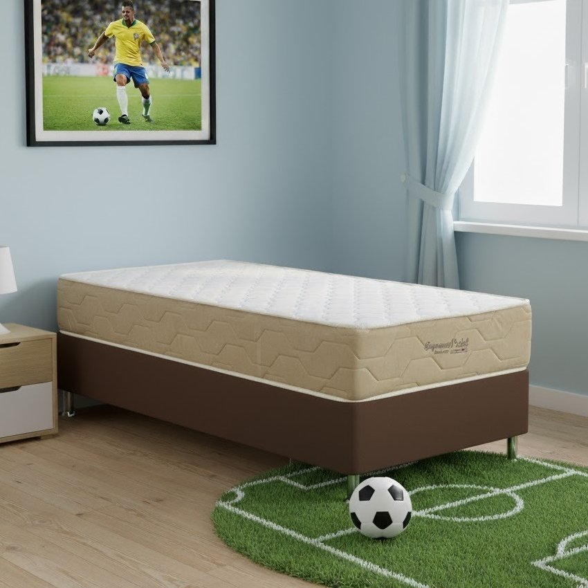 Colchão Solteiro Supreme Pocket D26 + Base Box Simples Corino Marrom – INOVAFLEX + BIOSTAR
