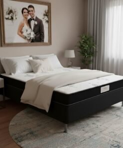 Colchão Casal Light D20 + Base Box Simples Corino Preto – ECOTEC + ALTO NÍVEL CAMAS E COLCHÕES