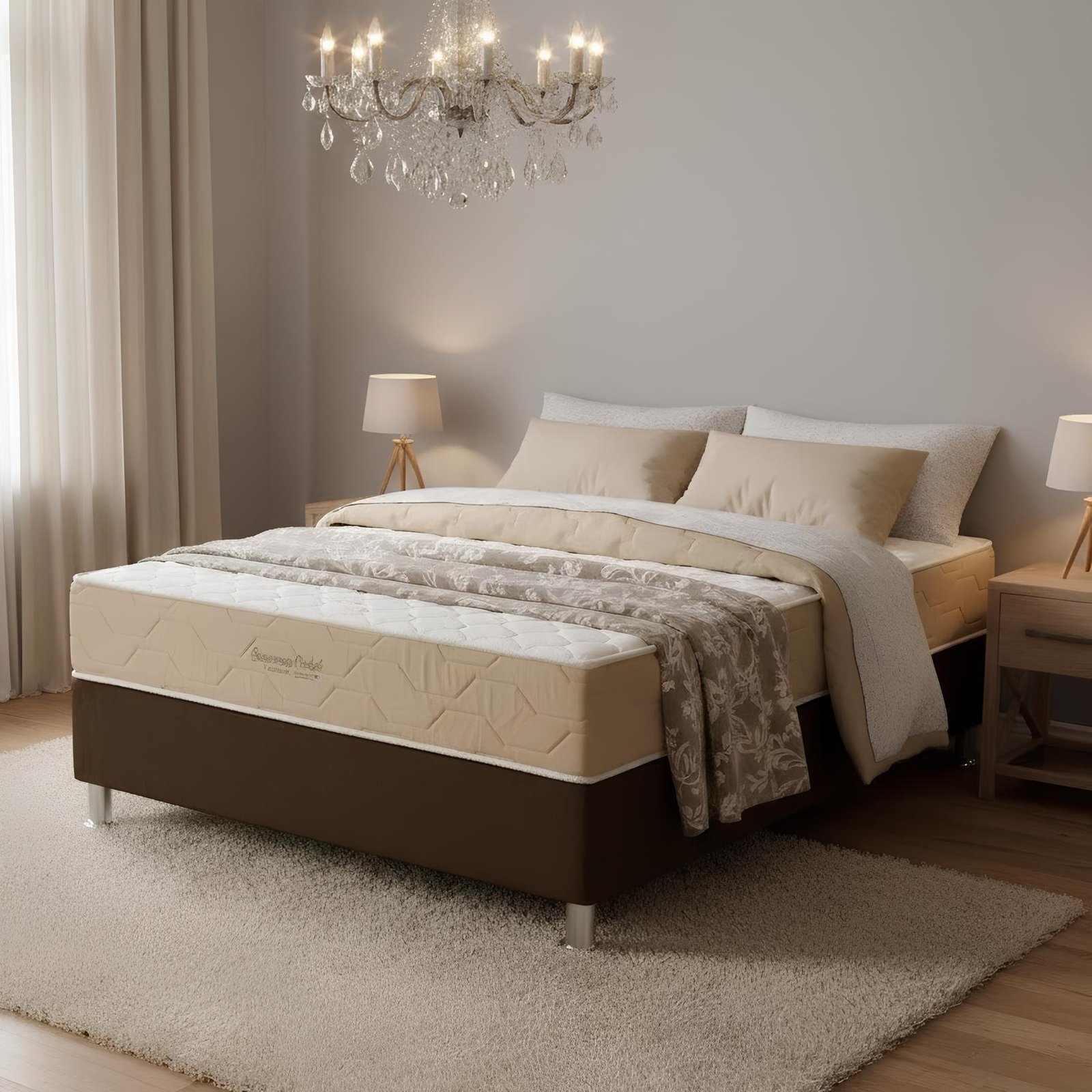 Colchão Casal Supreme Pocket D26 + Base Box Simples Corino Marrom – INOVAFLEX + BIOSTAR