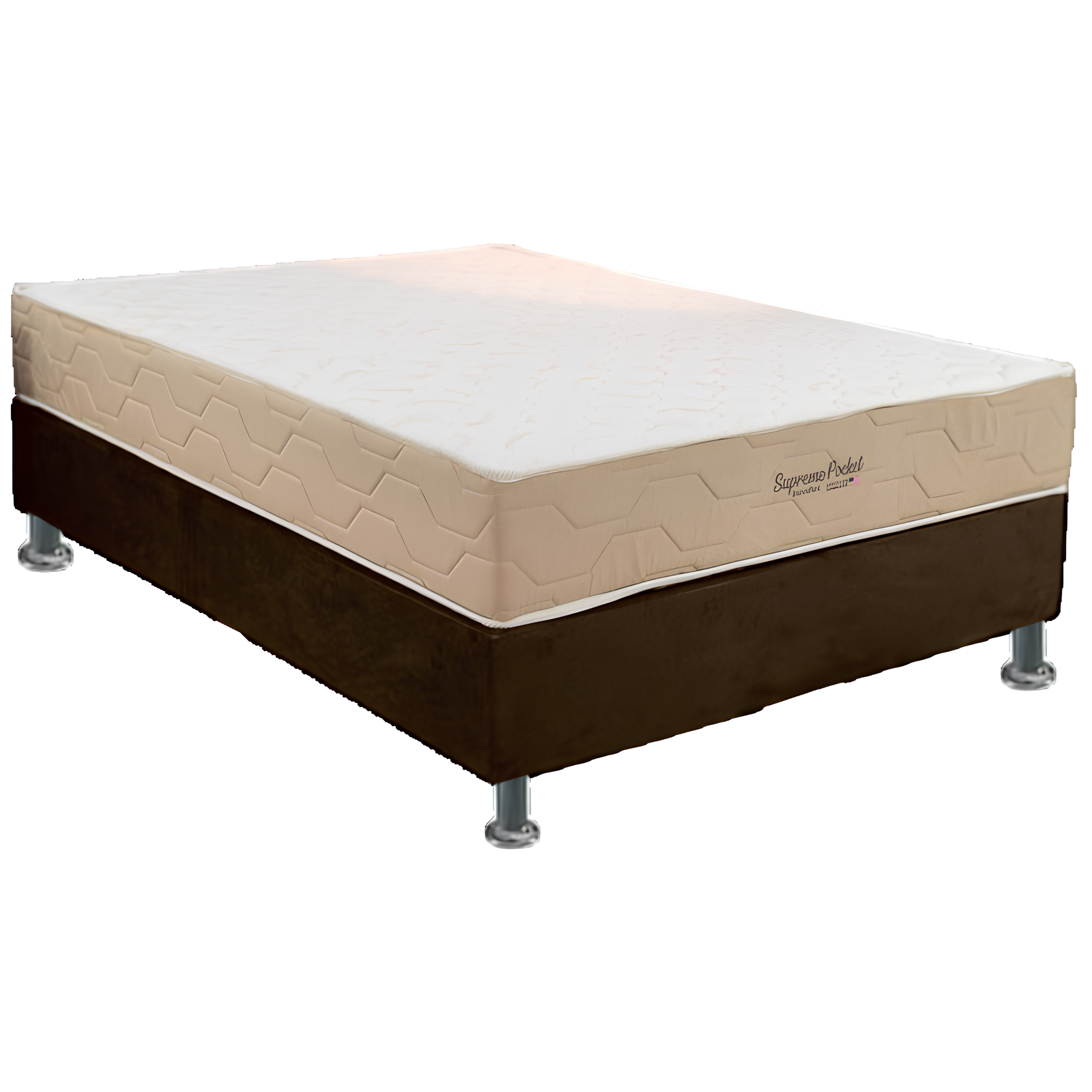 Colchão Casal Supreme Pocket D26 + Base Box Simples Corino Marrom – INOVAFLEX + BIOSTAR