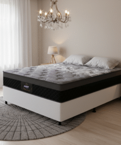 Colchão Casal New York D28 + Base Box Simples Corino Branco – GAZIN + ALTO NÍVEL CAMAS E COLCHÕES