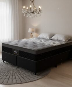 Colchão Casal New York D28 + Base Box Simples Corino Preto – GAZIN + ALTO NÍVEL CAMAS E COLCHÕES