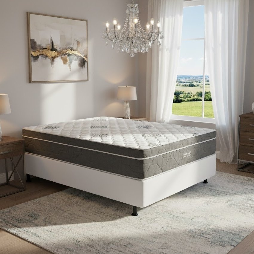 Colchão Casal Essential Pocket D26 + Base Box Simples Corino Branco – INOVAFLEX + BIOSTAR