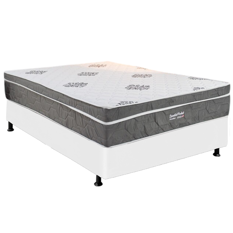 Colchão Casal Essential Pocket D26 + Base Box Simples Corino Branco – INOVAFLEX + BIOSTAR
