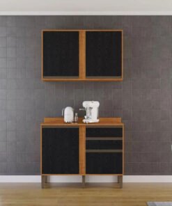 Balcão Pérola Cinamomo/Preto 1.20m + Aéreo Pérola 2 Portas Cinamomo/Preto 1.20m - Sallêto