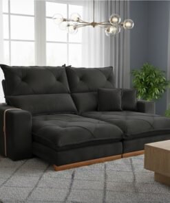 Sofá Retrátil e Reclinável Gran Bello Light 2,50 m Veludo Preto - QUINE ESTOFADOS