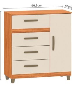 Guarda-Roupa 3 Portas Toronto RP1930 + Cômoda 4 Gavetas com Sapateira Leme CO240 Cinamomo/Off White/Cinamomo – FELLICCI