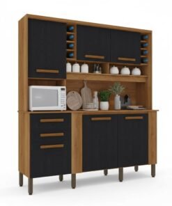 Armário de Cozinha Catar 6 Portas 2 Gavetas Larg. 2.00m Cinamomo/Preto Sallêto