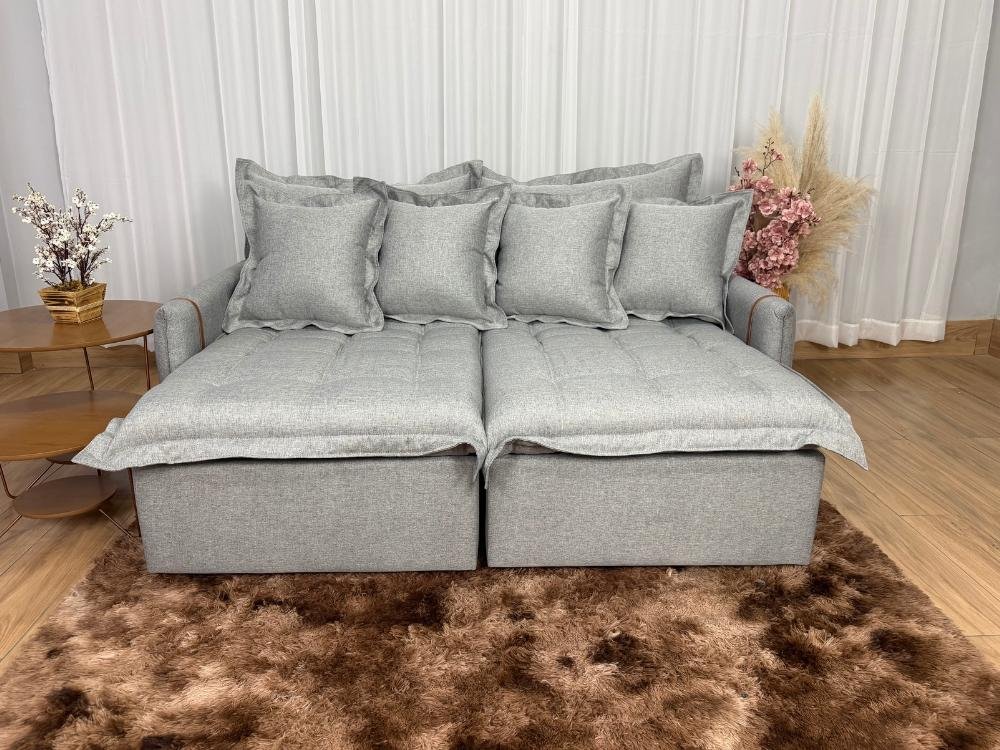 Sofá Cama/Retrátil Genova 2.20m - Cinza Linho - Imagem 5