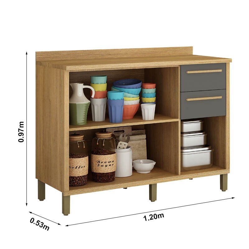 Balcão Cozinha Torino Cinamomo/Grafite 3 Portas 2 Gavetas Larg. 1.20m - Valdemoveis - Imagem 2