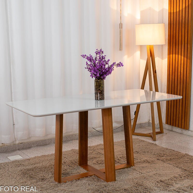 Base Mesa Pedro 6 lugares Vidro Off 160x80 Madeira Maciça Art Assento - Entregue Montada - Imagem 2