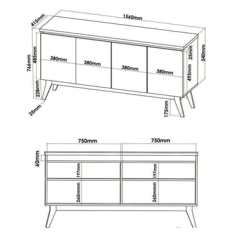 Buffet Filipe com 4 Portas larg. 1.56m Mel/Off White Viero - Imagem 3