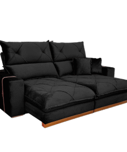 Sofá Retrátil e Reclinável Gran Bello Light 2,50 m Veludo Preto - QUINE ESTOFADOS