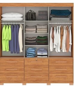 Guarda-Roupa 3 Portas Toronto RP1930 + Cômoda 5 Gavetas Malta CO250 Cinamomo/Off White/Cinamomo – FELLICCI