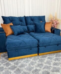 Sofá Retrátil Reclinável Pleno 2.50 - Azul Veludo