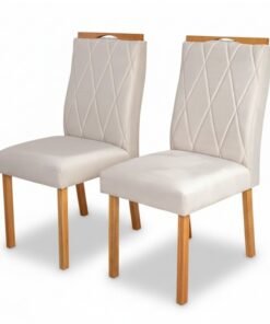 2 Cadeiras Lisboa Bege 512 Madeira Maciça Art Assento - Entregue Montada