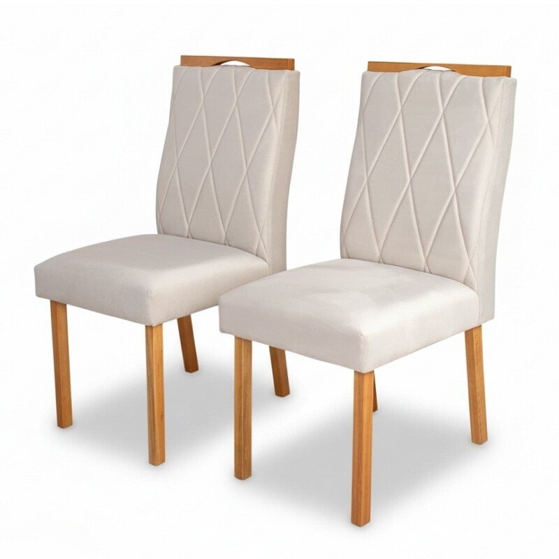 2 Cadeiras Lisboa Bege 512 Madeira Maciça Art Assento - Entregue Montada