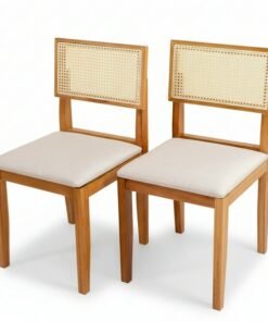 2 Cadeira Santorini Linho Bege Madeira Maciça - Minas Plac