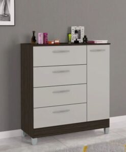Cômoda com 1 Porta 4 Gavetas Chocolate/Off Larg. 0.86m - Poquema