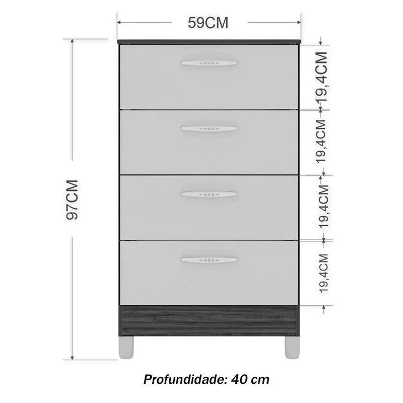 Cômoda com 4 Gavetas Chocolate/Off Larg. 0.59m - Poquema - Imagem 2