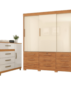 Guarda-Roupa 3 Portas Toronto RP1930 + Cômoda 4 Gavetas com Sapateira Leme CO240 Cinamomo/Off White/Cinamomo – FELLICCI