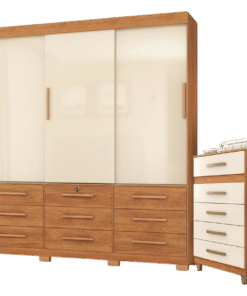 Guarda-Roupa 3 Portas Toronto RP1930 + Cômoda 5 Gavetas Malta CO250 Cinamomo/Off White/Cinamomo – FELLICCI