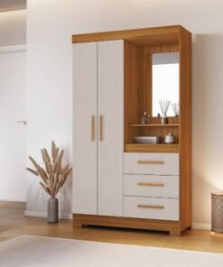 Roupeiro Solteiro NT 6020 Freijo/Off 2 portas 3 Gavetas Flex C/Pés Larg. 1.08m - Notável