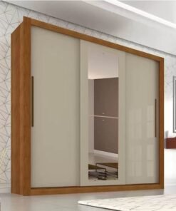 Guarda-Roupa Casal 3 Portas New Panamá c/Espelho Tóquio Cinamomo/off Larg. 1.85m Sallêto