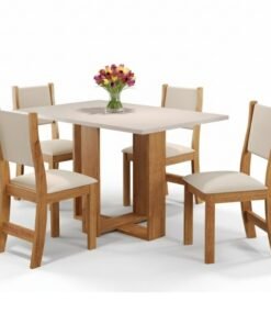 Mesa de Jantar Magic 120x80 Tampo Off Mel/Blonde + 4 cad. Sol Assento veludo Marfim - Viero