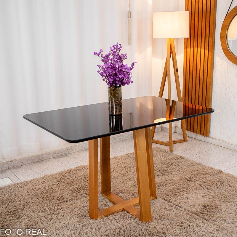 Mesa de Jantar Pedro Mel Vidro Preto 120×80 4 Cadeiras Lisboa Veludo Preto 504 Madeira Maciça Art Assento - Entregue Montada - Imagem 9