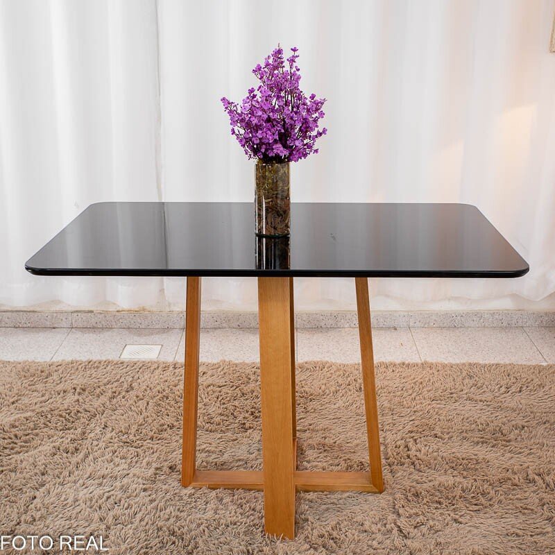 Mesa de Jantar Pedro Mel Vidro Preto 120×80 4 Cadeiras Lisboa Veludo Preto 504 Madeira Maciça Art Assento - Entregue Montada - Imagem 10