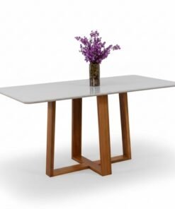 Base Mesa Pedro 6 lugares Vidro Off 160x80 Madeira Maciça Art Assento - Entregue Montada