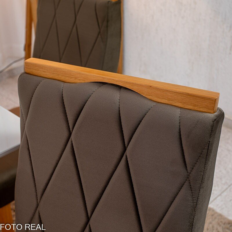 Mesa de Jantar Pedro Mel Vidro Off 90×90 4 Cadeiras Lisboa Veludo Marrom 509 Madeira Maciça Art Assento - Entregue Montada - Imagem 6