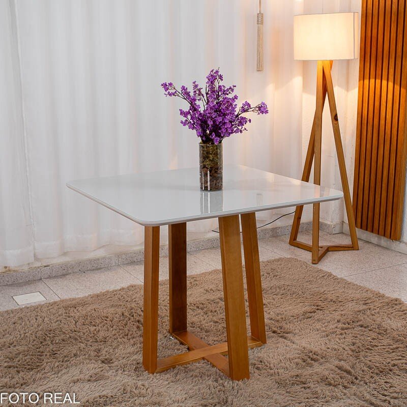 Base Mesa Pedro 4 lugares Vidro Off 90x90 Madeira Maciça Art Assento - Entregue Montada - Imagem 3