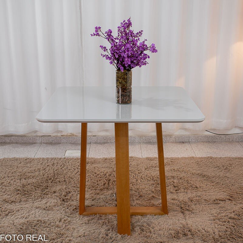 Base Mesa Pedro 4 lugares Vidro Off 90x90 Madeira Maciça Art Assento - Entregue Montada - Imagem 4