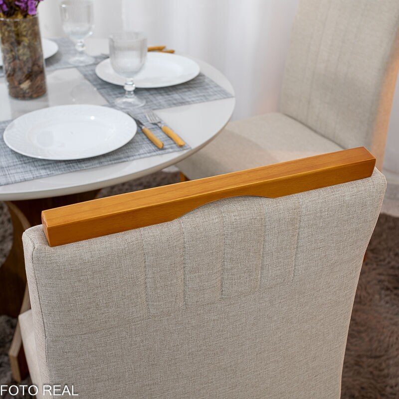 Mesa de Jantar Siena Redonda 100cm Vidro Off/Base Cinamomo + 4 Cad. Atlanta Linho Bege Cru Madeira Minas Plac - Entregue Montada - Imagem 6