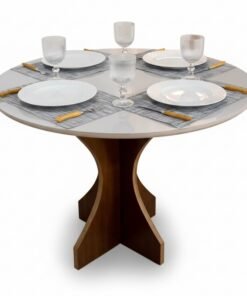 Mesa de Jantar Siena Redonda 100cm Cinamomo/Vidro Off - Minas Plac