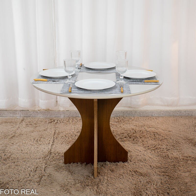 Mesa de Jantar Siena Redonda 100cm Cinamomo/Vidro Off - Minas Plac - Imagem 4