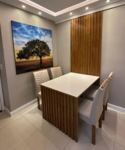 Mesa Jantar Cancun 120×90 4 Cadeiras Linho Bege 178 Cel Móveis