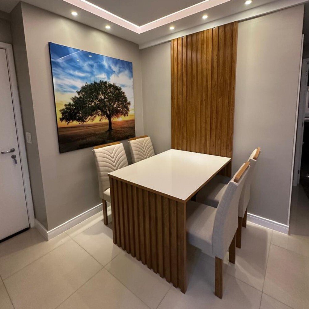 Mesa Jantar Cancun 120×90 4 Cadeiras Linho Bege 178 Cel Móveis