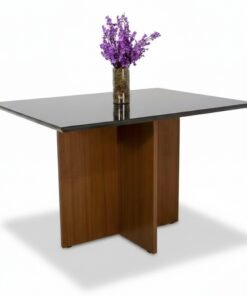 Mesa Jantar Helo 120×90 Tampo Grafite Vidro Preto Poliman