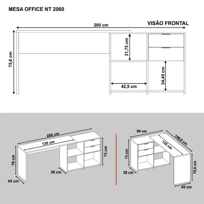 Mesa Office NT 2060 Freijó 2 Gavetas Larg. 2.00m - Notável - Imagem 10