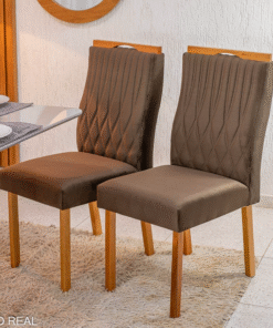 2 Cadeiras Genova Veludo Marrom 509 Madeira Art Assentos - Entregue Montada
