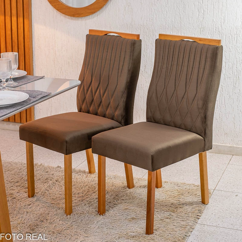 2 Cadeiras Genova Veludo Marrom 509 Madeira Art Assentos - Entregue Montada