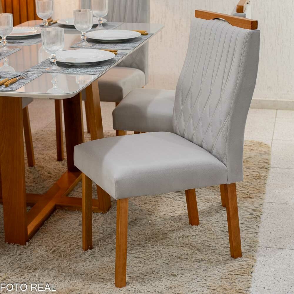 Mesa Pedro Mel Vidro OFF 120×80 4 Cadeiras Genova Veludo Prata 514 Madeira Maciça Art Assento - Entregue Montada - Imagem 5