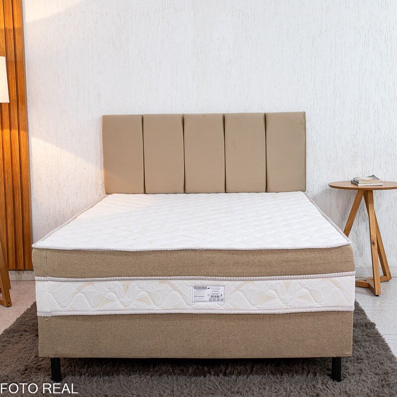 Cama Box Casal Premium Ortopédica D33 138x188x62 Nosso Sonho + Painel Cabeceira Roma Veludo Bege | Suporta até 250kg - Imagem 3