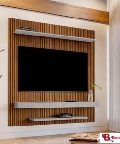 Painel Leme TV até 60 Polegadas Larg. 1.50m Impressão Ripada 3D Ripado/Off White Bechara