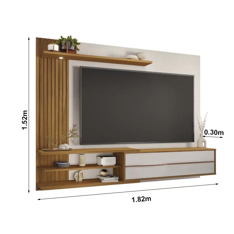 Painel NT 1355 Larg. 1.82m Off/Freijó Ripado para TV até 65" - Notável - Imagem 3