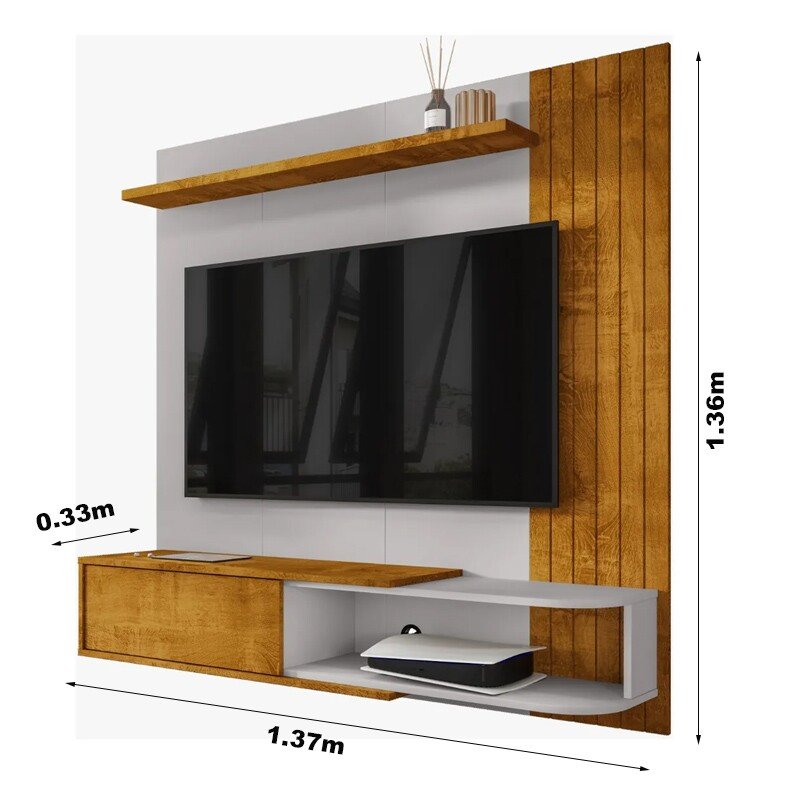 Painel Paraty Nature/Off C/Detalhe Frisado Para TV até 55 Polegadas Larg. 1.37m - Bechara - Imagem 3