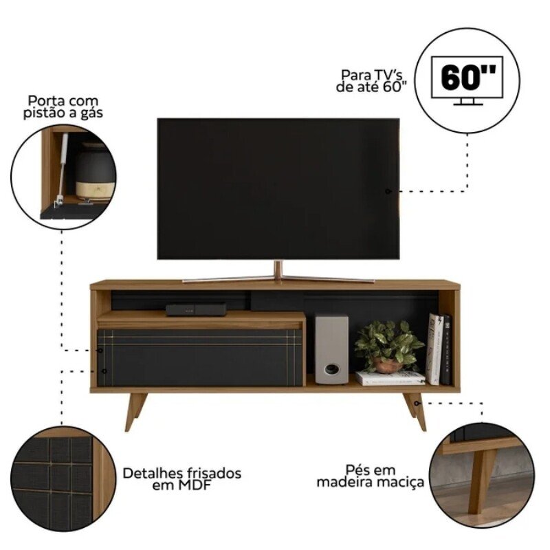 Rack Bancada NT 1315 Larg. 1.63m Freijó/Preto - Notável - Imagem 5